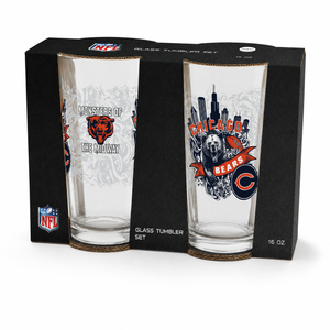 Chicago Bears Pint Glass Set - 16oz Beer Glasses Set of 2 With Gift Box