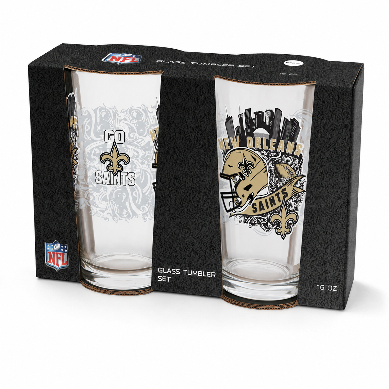 New Orleans Saints Pint Glass Set - 16oz Beer Glasses Set of 2 With Gift Box