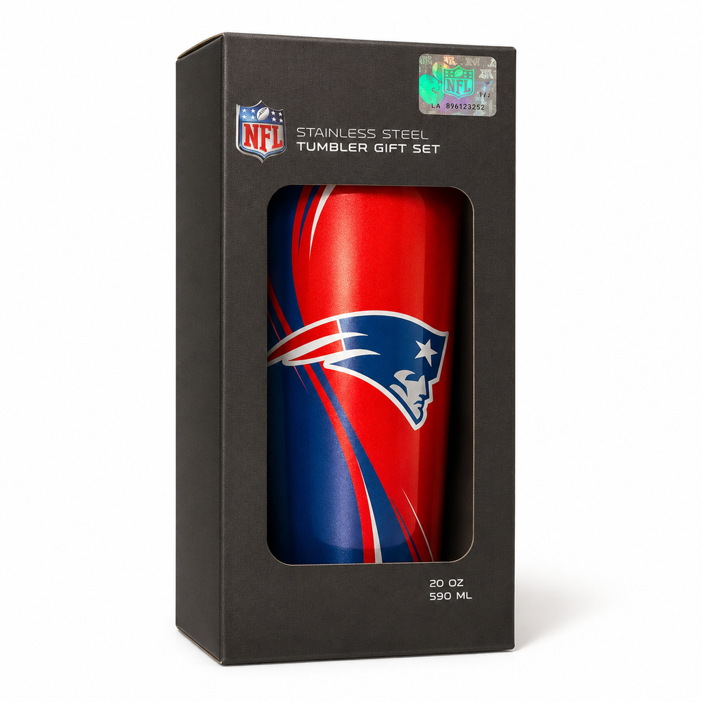 New England Patriots 20oz Stainless Steel Tumbler Gift Set | Insulated Travel Cup with Lid, Straw & Cleaning Brush