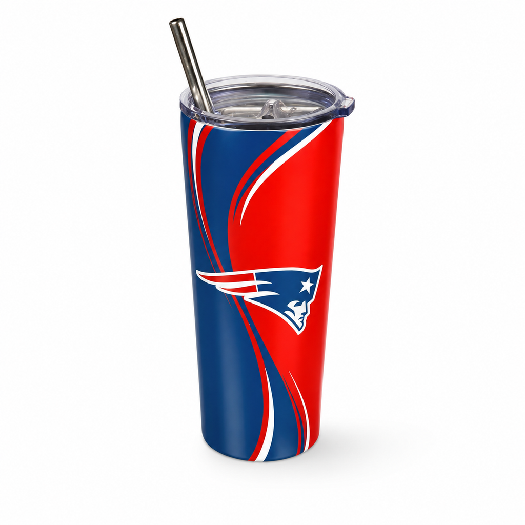 New England Patriots 20oz Stainless Steel Tumbler Gift Set | Insulated Travel Cup with Lid, Straw & Cleaning Brush