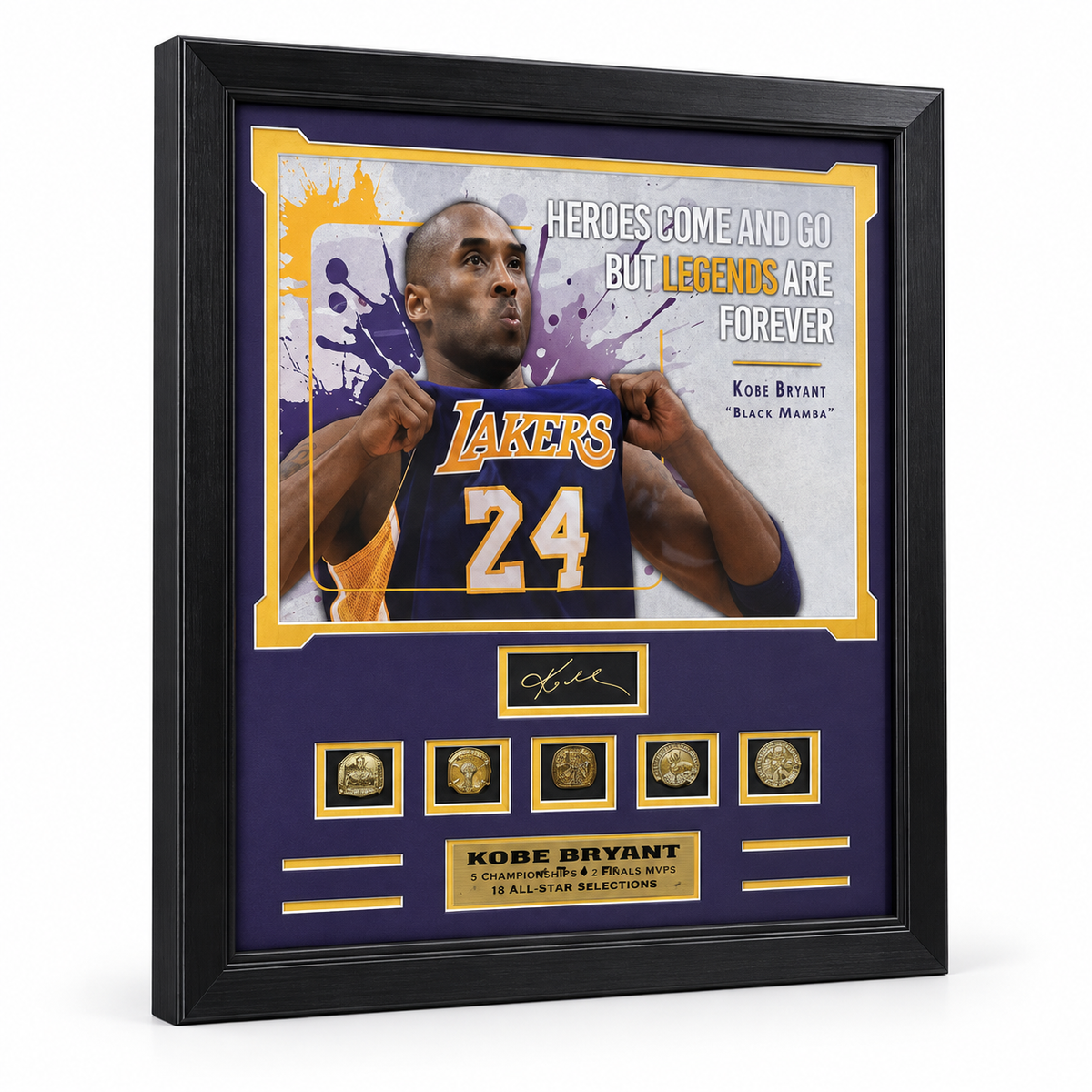 Kobe Bryant "Legends Are Forever" 5-Time Champion Ring Display Frame