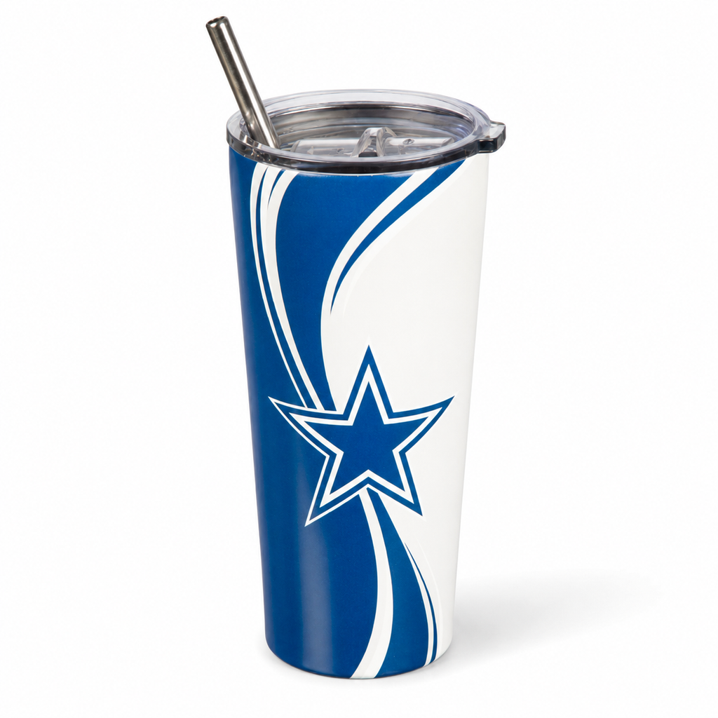 Dallas Cowboys 20oz Stainless Steel Tumbler Gift Set | Insulated Travel Cup with Lid, Straw & Cleaning Brush