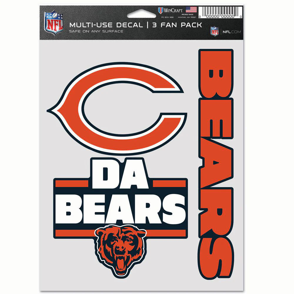 Chicago Bears Decal Multi Used 3pcs Fan Pack