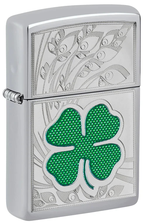Clover High Polish Chrome Design Zippo Lighter