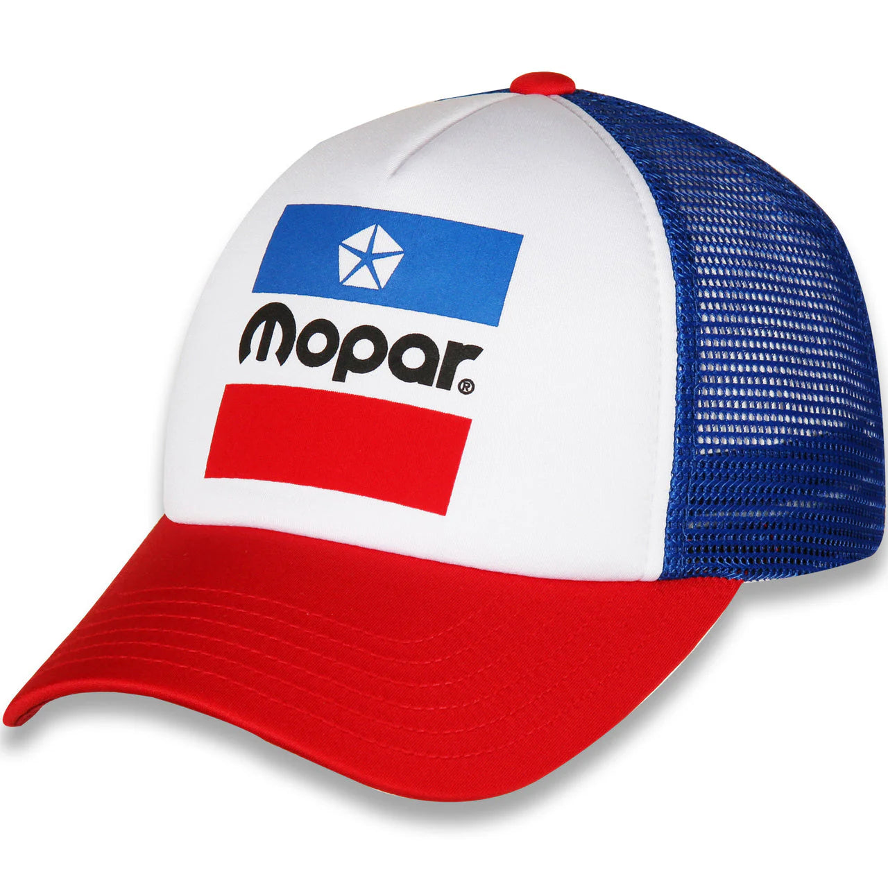 Mopar Logo White Front Red Visor Mesh Automotive Hats