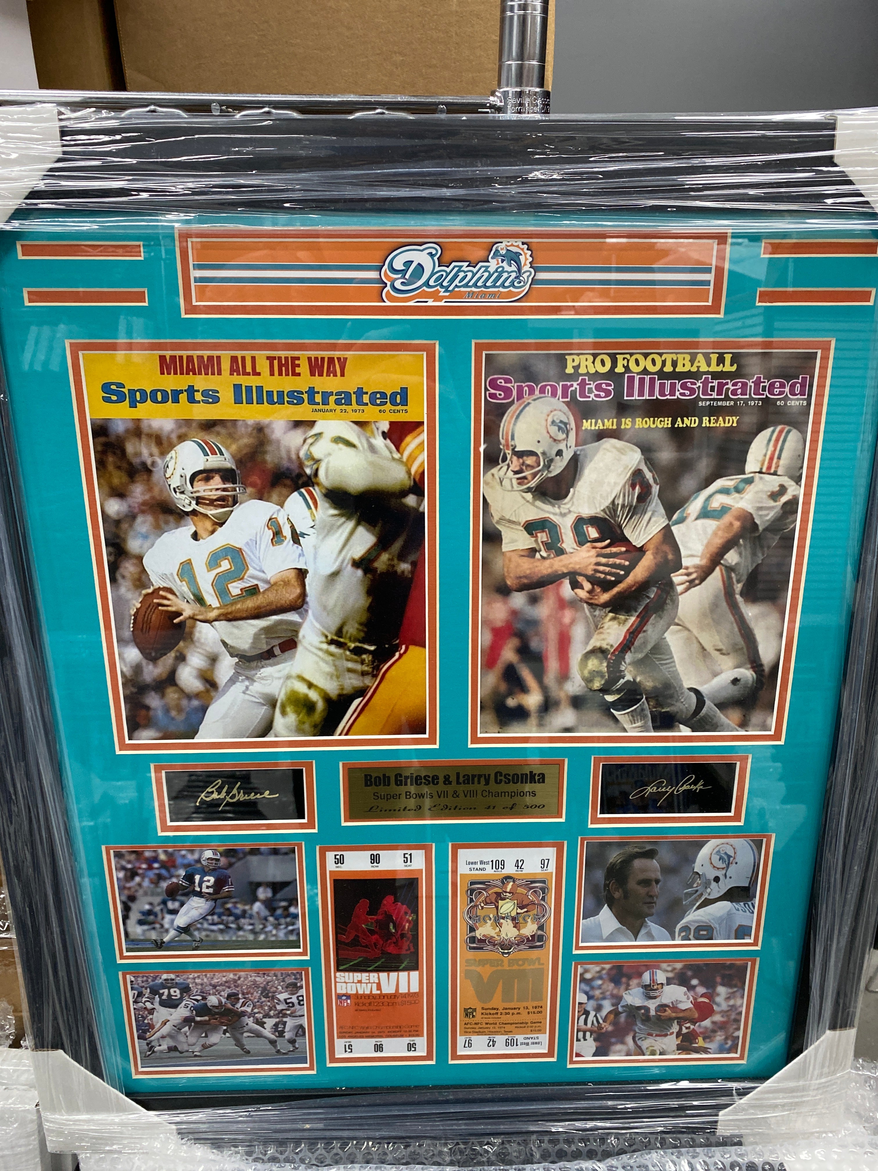 Miami Dolphins Bob Griese and Larry Csonka 2 Ticket Frame Large Frames