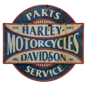 Harley-Davidson Parts & Service Two-Tired Distressed Metal Wall Art Sign