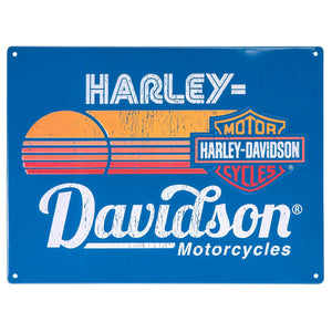 Harley-Davidson Embossed Tin Sign, Bar & Shield Sunset Logo