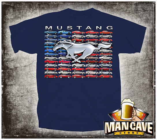Ford Mustang on a Mustang Car US Flag T‑Shirt