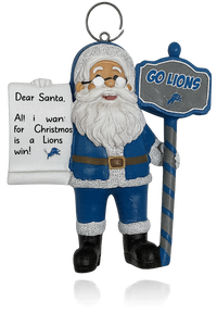 Detroit Lions Santa With Scroll Ornament