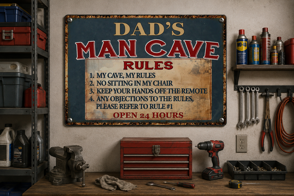 Personalized Man Cave Rules Vintage Wall Sign – Custom Name Man Cave Decor