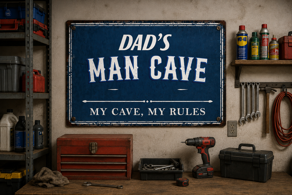 Personalized Man Cave Metal Sign – Custom Name “My Cave, My Rules” Wall Decor