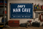 Personalized Man Cave Metal Sign – Custom Name “My Cave, My Rules” Wall Decor