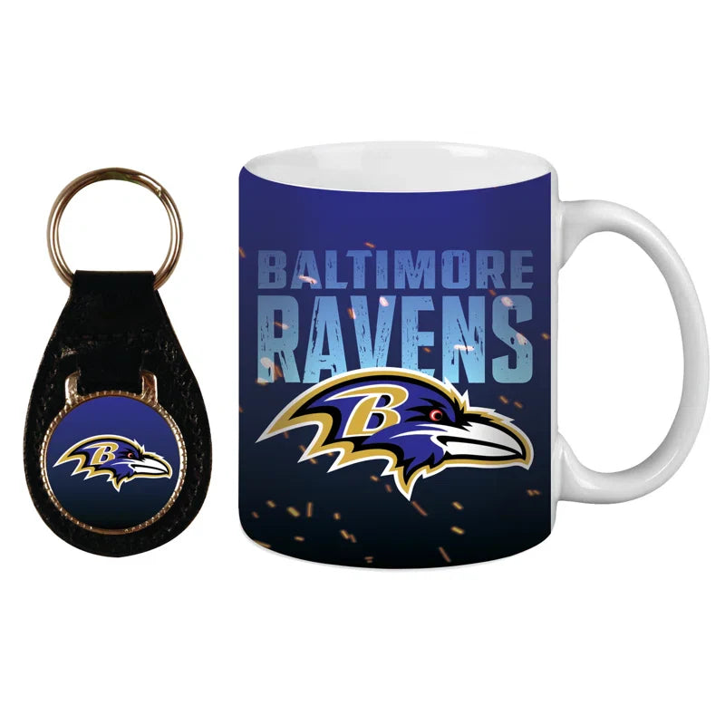 Baltimore Ravens Ceramic Mug & Leather Keychain Set