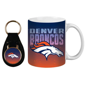 Denver Broncos Ceramic Mug & Leather Keychain Set