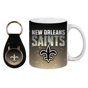 New Orleans Saints Ceramic Mug & Leather Keychain Set
