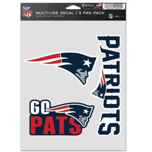 New England Patriots Decal Multi Used 3pcs Fan Pack