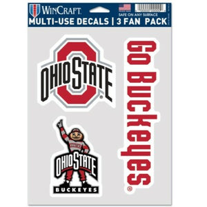 Ohio State Buckeyes Decal Multi Used 3pcs Fan Pack