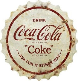 Coke White Scalloped metal signs