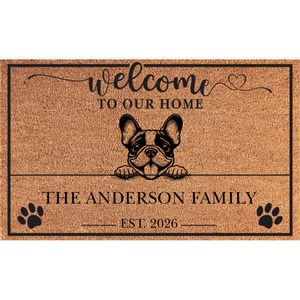 Personalized 1 Dog Family Welcome Coir Mat – Custom Pet & Family Name Doormat