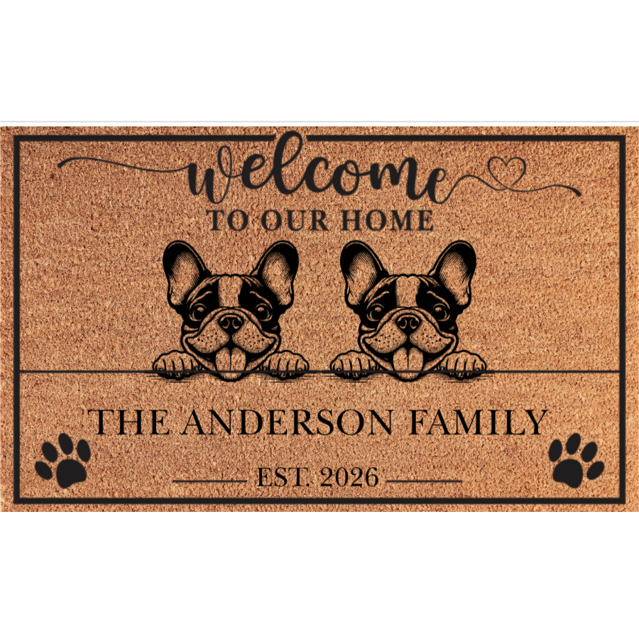 Personalized 2 Dogs Family Welcome Coir Mat