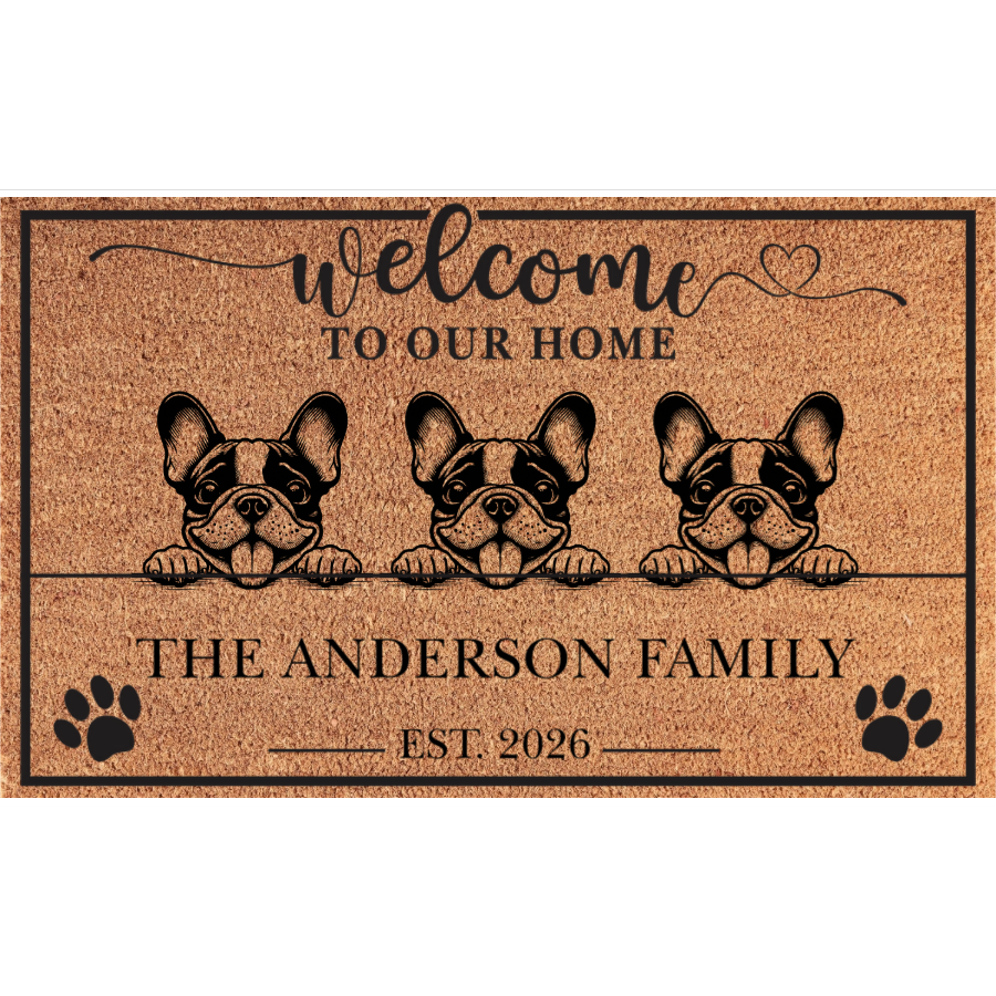Personalized 3 Dogs Family Welcome Coir Mat – Custom Pet & Family Name Doormat