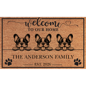 Personalized 3 Dogs Family Welcome Coir Mat – Custom Pet & Family Name Doormat