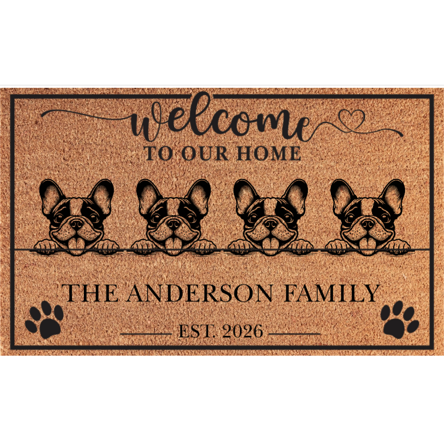 Personalized 4 Dogs Family Welcome Coir Mat – Custom Pet & Family Name Coir Mat