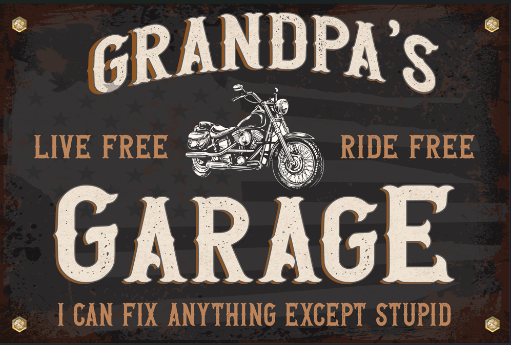 Grandpa's Motorcycle Garage Decor
