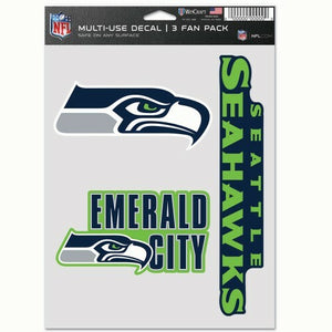 Seattle Seahawks Decal Multi Used 3pcs Fan Pack