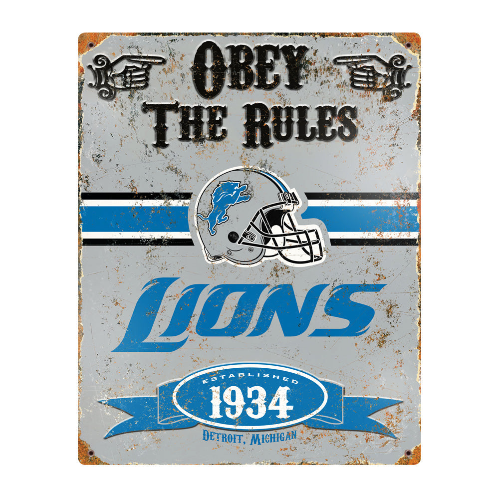 Detroit Lions Obey Rules Metal Sign