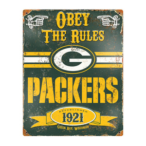 Green Bay Packers Obey Rules Metal Sign