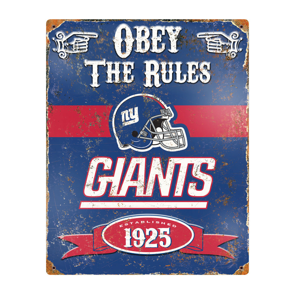 New York Giants Obey Rules Metal Sign