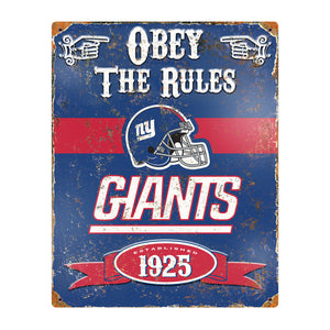 New York Giants Obey Rules Metal Sign
