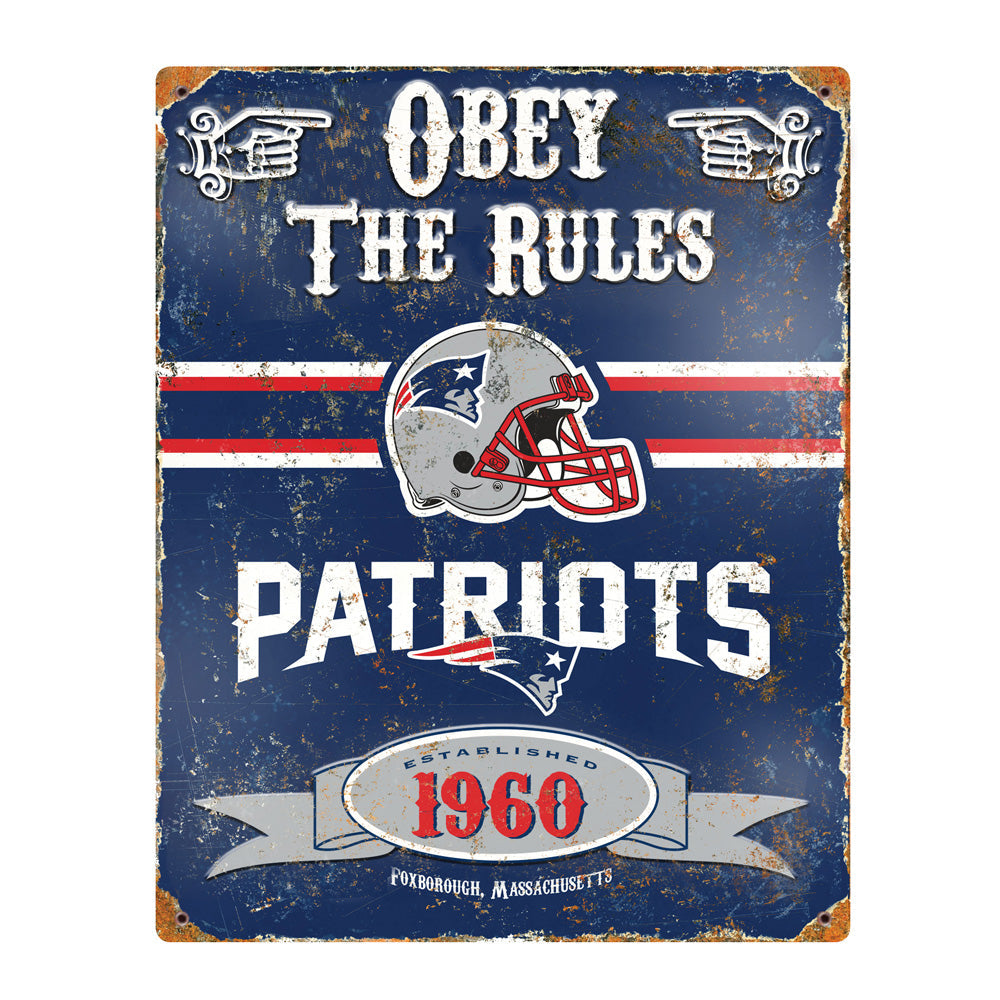 New England Patriots Obey Rules Metal Sign