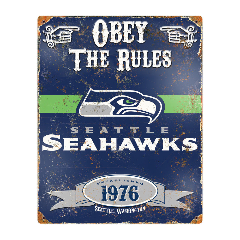 Seattle Seahawks Obey Rules Metal Sign