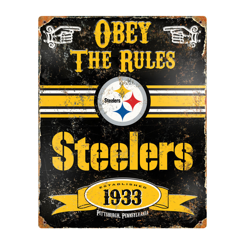 Pittsburgh Steelers Obey Rules Metal Sign