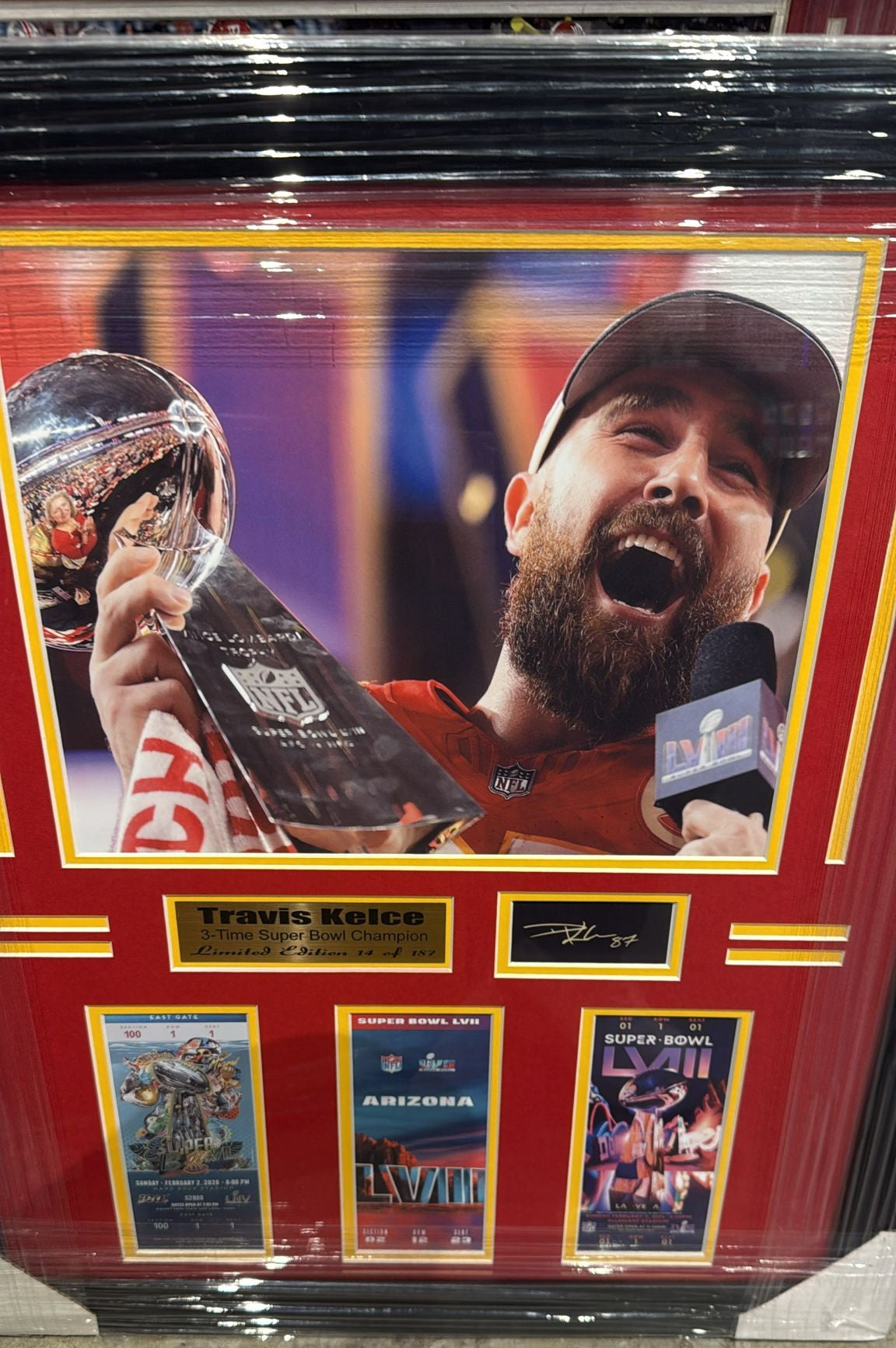 Kansas City Chiefs Travis Kelce 3-Time Super Bowl Champions Large Frame Large Frames