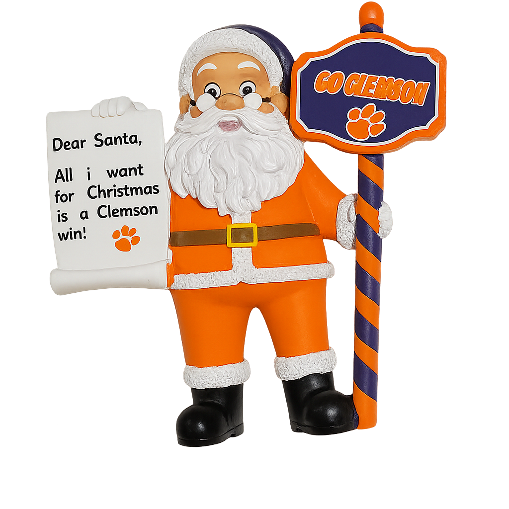 Clemson Tigers Santa With Scroll Ornament