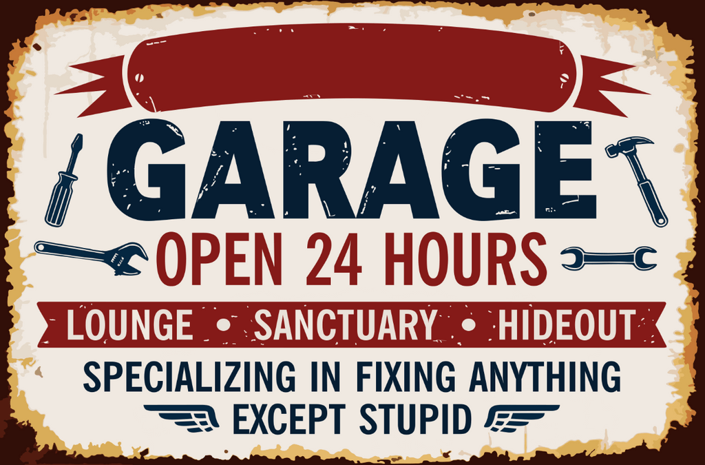 Personalized Garage Metal Sign – Custom Name Open 24 Hours Man Cave Wall Decor