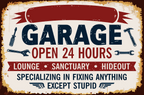 Personalized Garage Metal Sign – Custom Name Open 24 Hours Man Cave Wall Decor