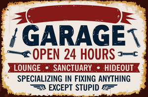 Personalized Garage Metal Sign – Custom Name Open 24 Hours Man Cave Wall Decor