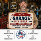 Personalized Garage Metal Sign – Custom Name Open 24 Hours Man Cave Wall Decor