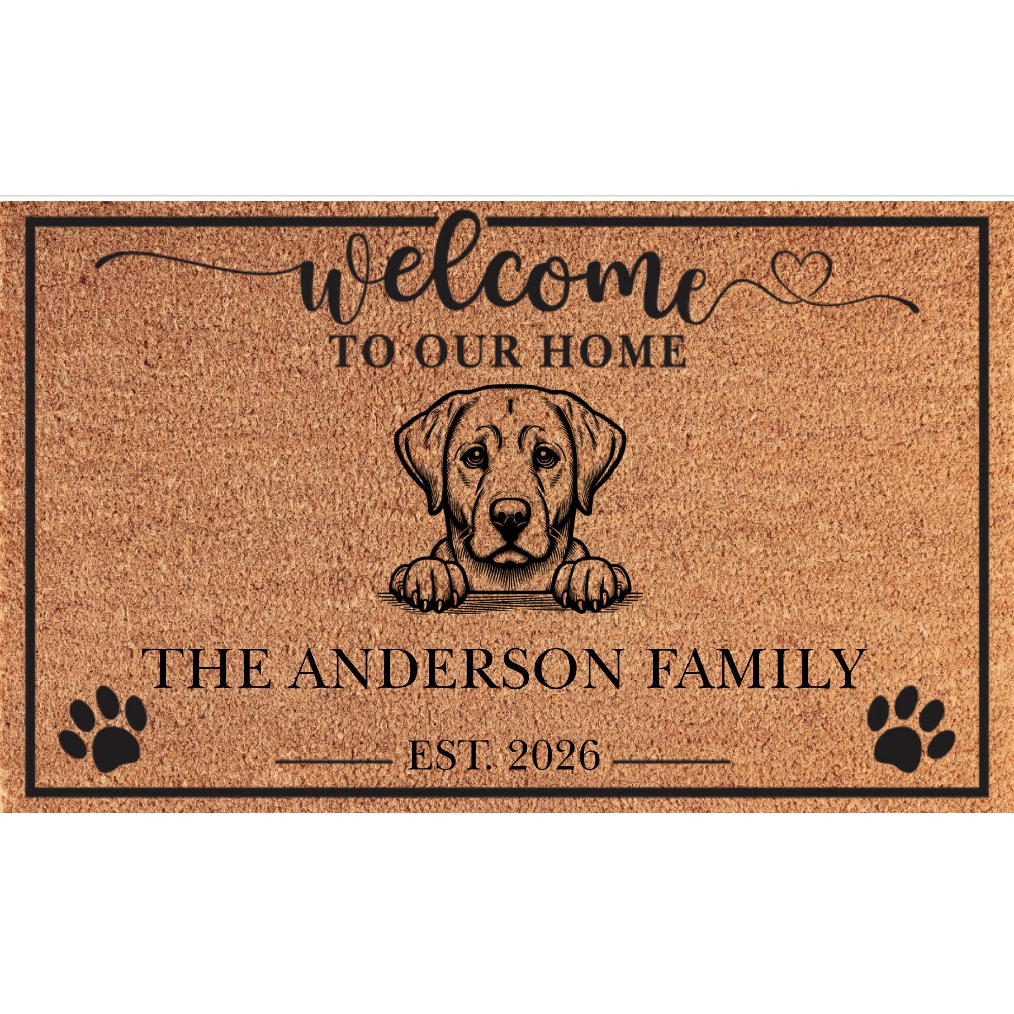 Personalized 1 Dog Family Welcome Coir Mat – Custom Pet & Family Name Doormat