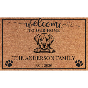 Personalized 1 Dog Family Welcome Coir Mat – Custom Pet & Family Name Doormat