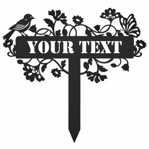 Personalized Metal Garden Stake – Custom Name Bird & Butterfly Sign