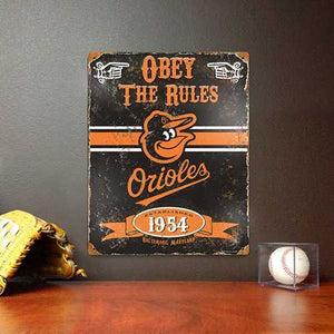 Baltimore Orioles Obey Rules Metal Sign