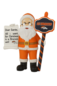 Denver Broncos Santa With Scroll Ornament