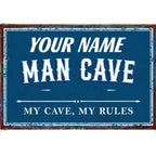 Personalized Man Cave Metal Sign – Custom Name “My Cave, My Rules” Wall Decor