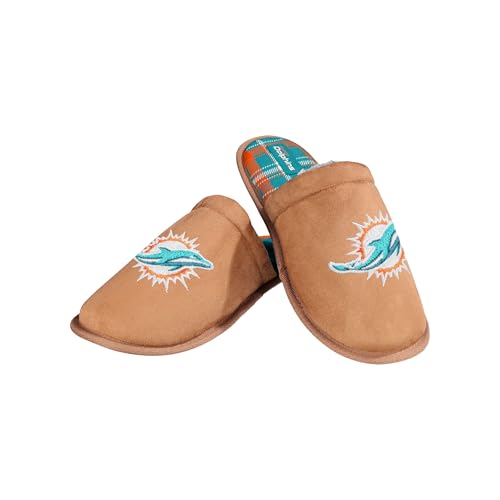 Miami Dolphins Brown Suede Slippers